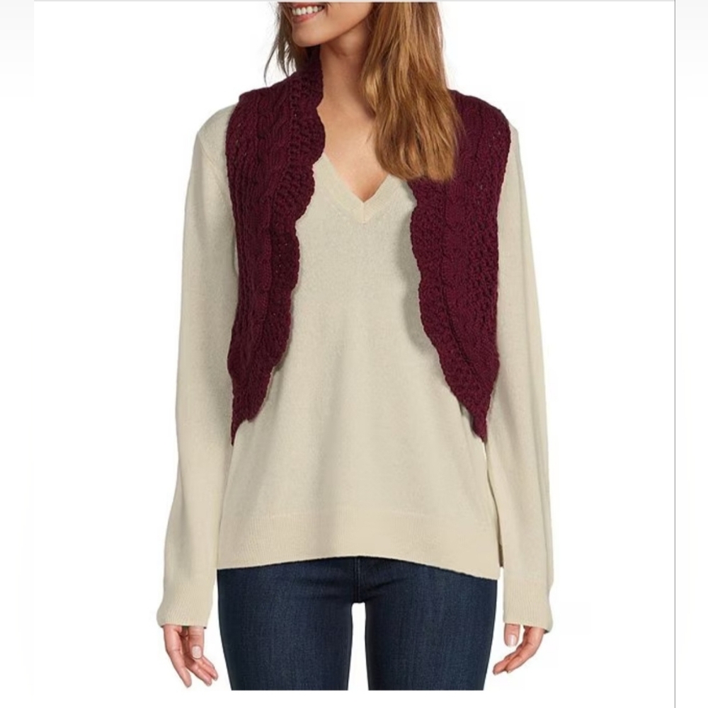 SASSO + SMYTH Cable Knit Vest with Scallop